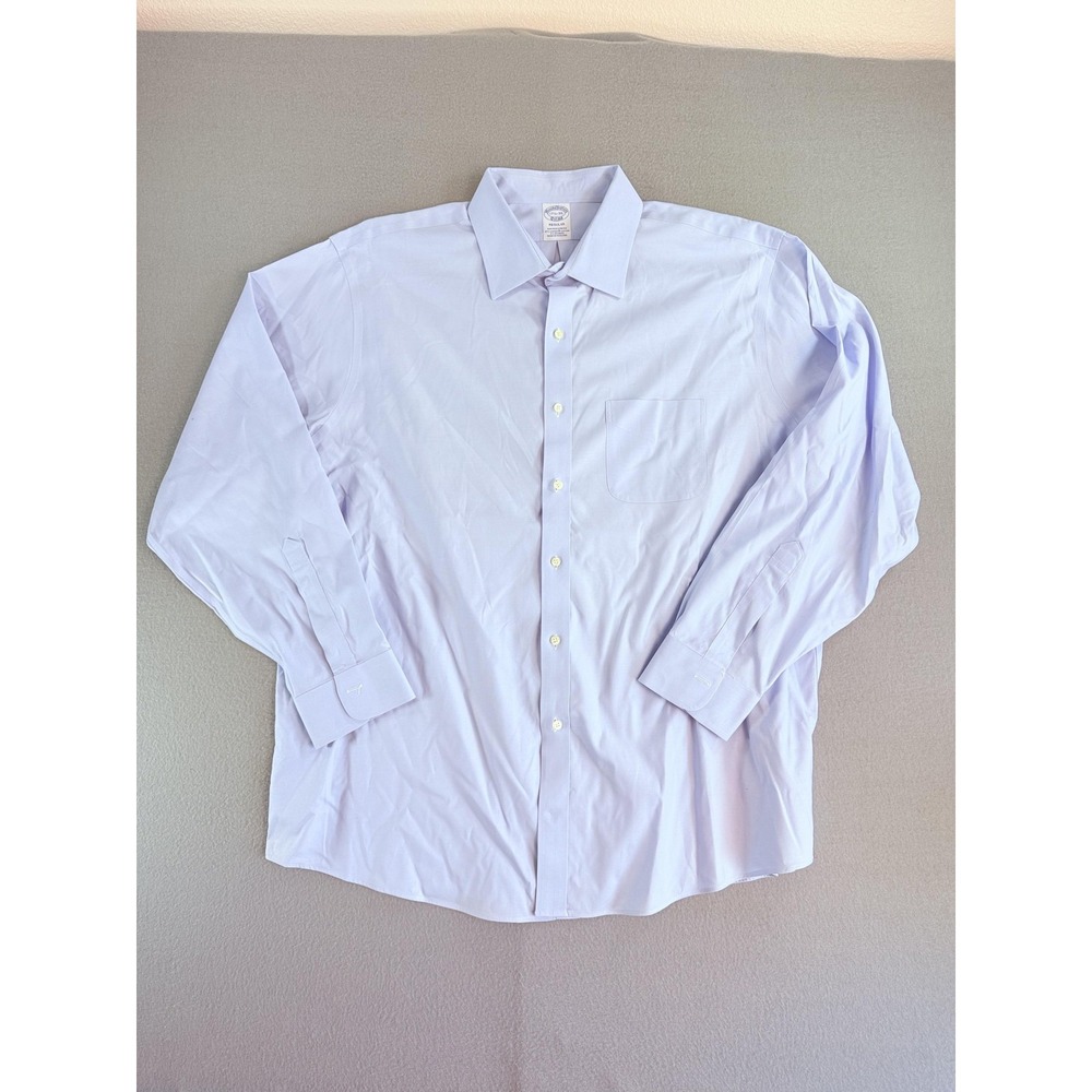 Brooks Brothers Dress Shirt Mens XL 17.5-35 Blue Solid Non Iron Stretch Supima